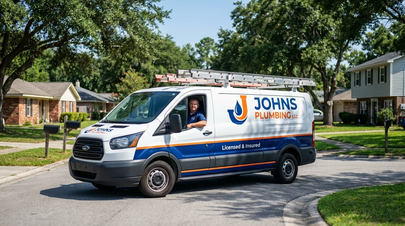 Johns Plumbing LLC service van in Urbana, IL