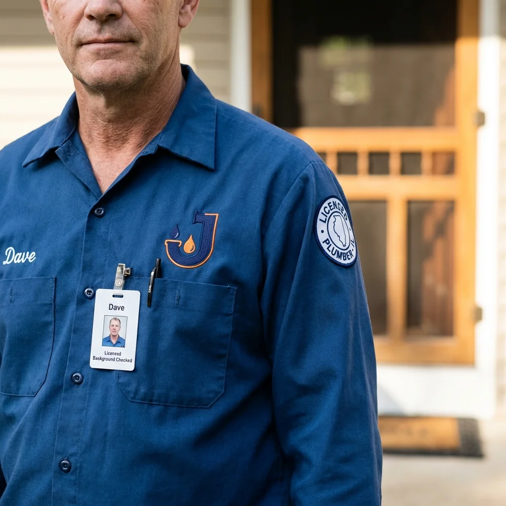 Licensed plumber showing ID badge in Urbana, IL