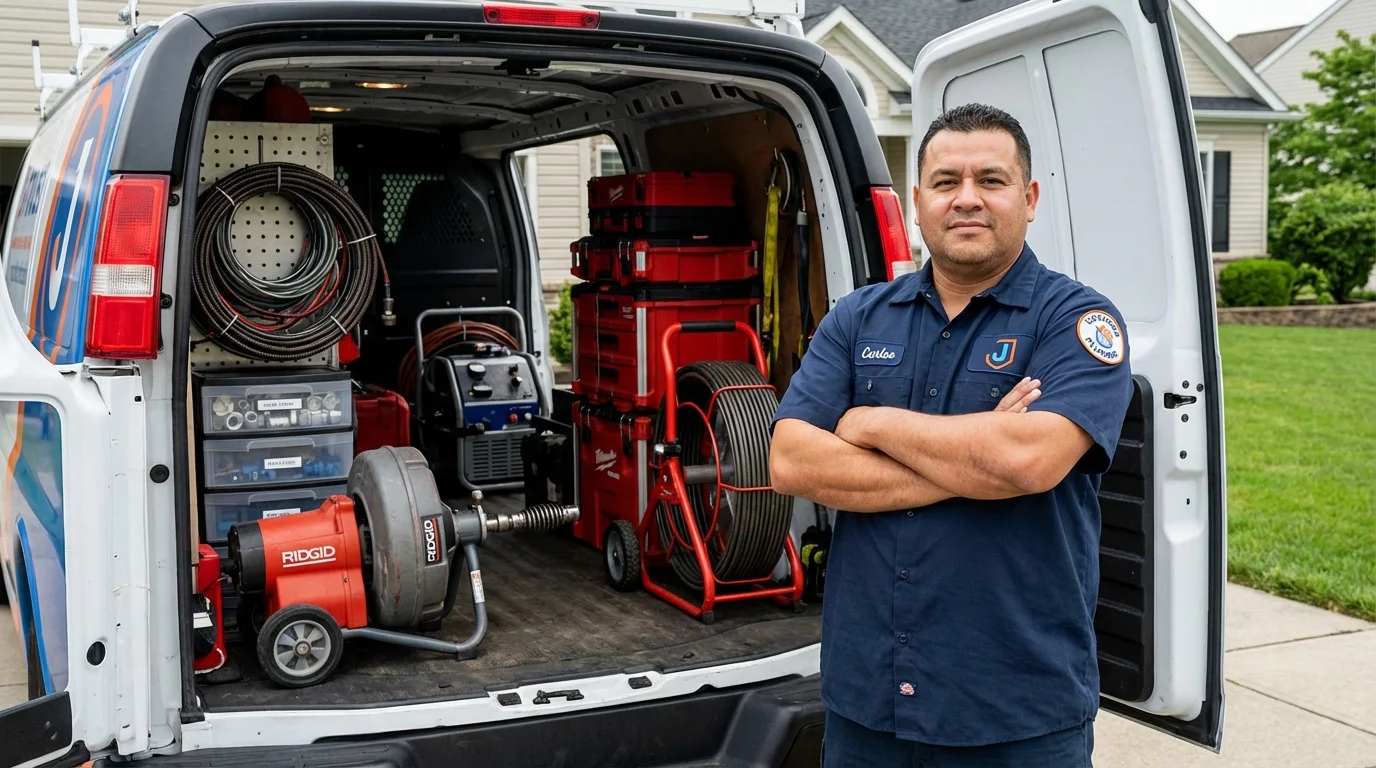Professional drain cleaning equipment and Johns Plumbing LLC plumber in Urbana