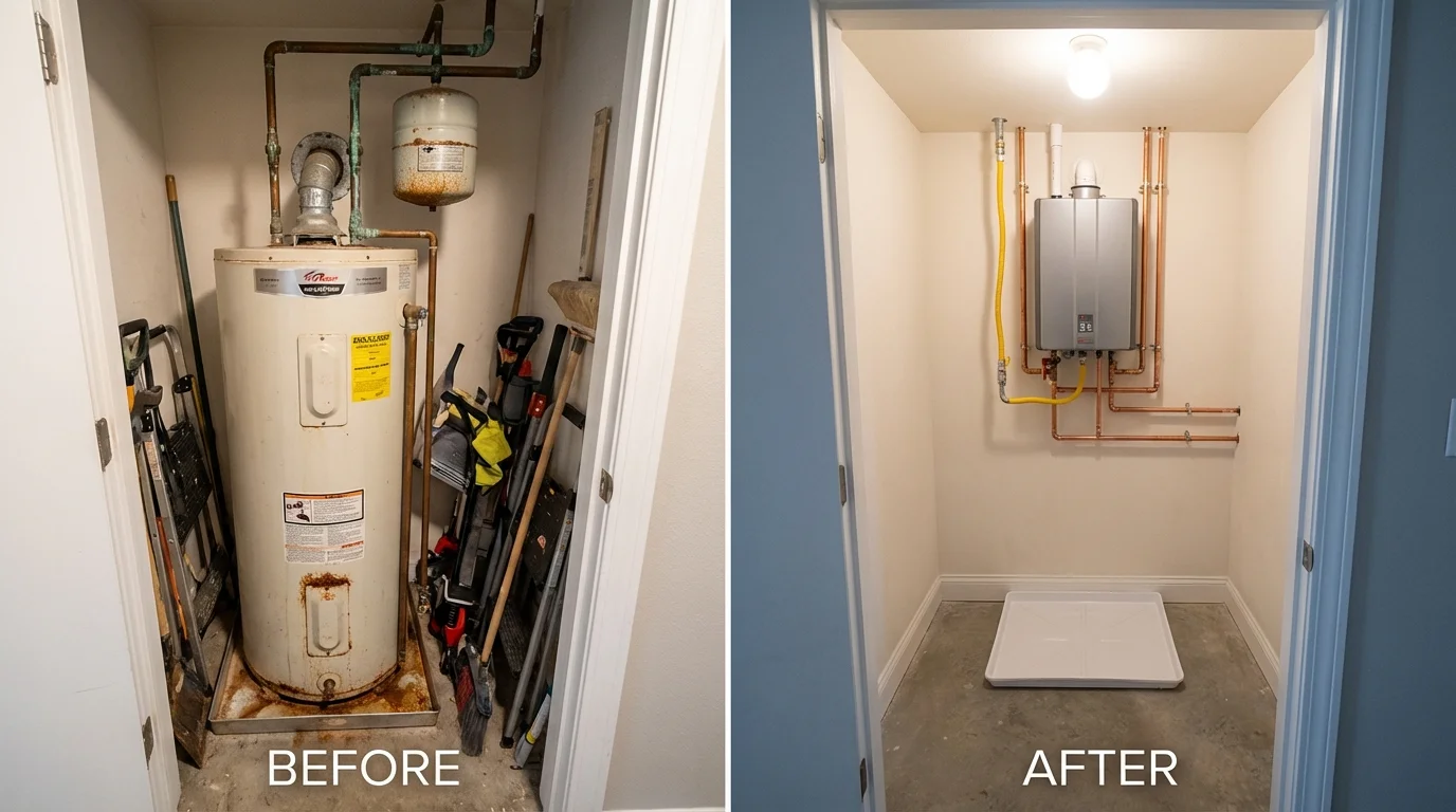 Tank water heater versus wall-mounted tankless unit comparison for Urbana, IL homeowners